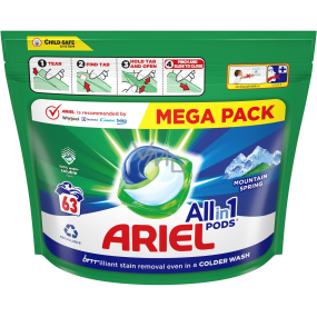 Ariel All in 1 Pods Mountain Spring żelowe kapsułki do prania białego i jasnego prania 63 sztuk