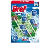 Bref Power Aktiv 4 Formuła Sosnowa Świeżość Blok WC dla higienicznej czystości i świeżości Twojej toalety, barwi wodę, Mega pak 3 x 50 g