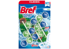 Bref Power Aktiv 4 Formuła Sosnowa Świeżość Blok WC dla higienicznej czystości i świeżości Twojej toalety, barwi wodę, Mega pak 3 x 50 g