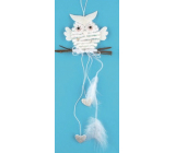 Sowa biała na zawieszeniu, serduszka 22 cm