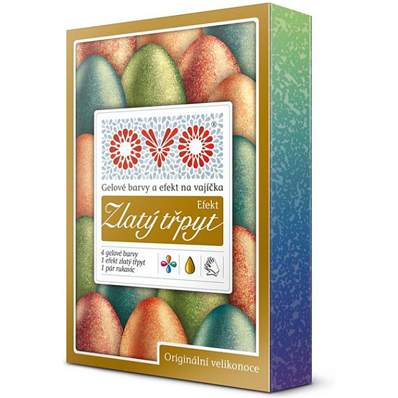 OVO żelowe farby do jajek efekt złotego brokatu, 5 kolorów + rękawice, 5 × 5 ml