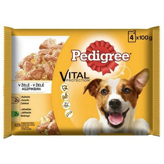 Pedigree Vital Protection s kuřecím masem, s jehněčím masem v želé kapsička 4 x 100 g