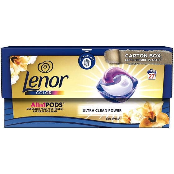 Lenor All in 1 Pods Color Gold Orchid gelové kapsle na praní barevného prádla 27 kusů 642,6 g
