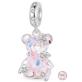 Zawieszka ze srebra 925 Miś w jasnym różowym kolorze fantastyczny sen, charms do bransoletki