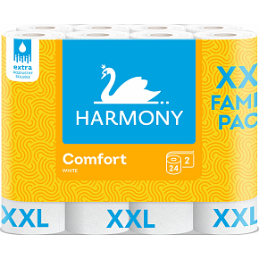Harmony Comfort XXL 2-warstwowy papier toaletowy, 24 rolki, 18,2 m rolki