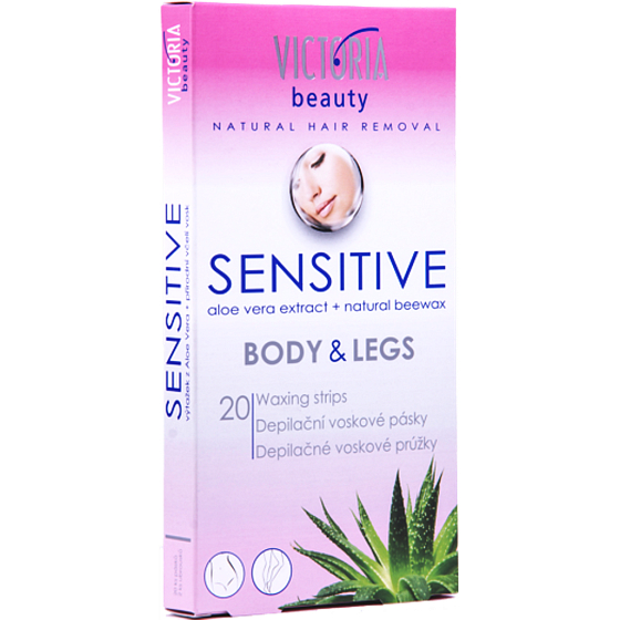 Victoria Beauty Sensitive paski do depilacji woskowej na ciało i nogi 20 sztuk oraz chusteczki 2 sztuki