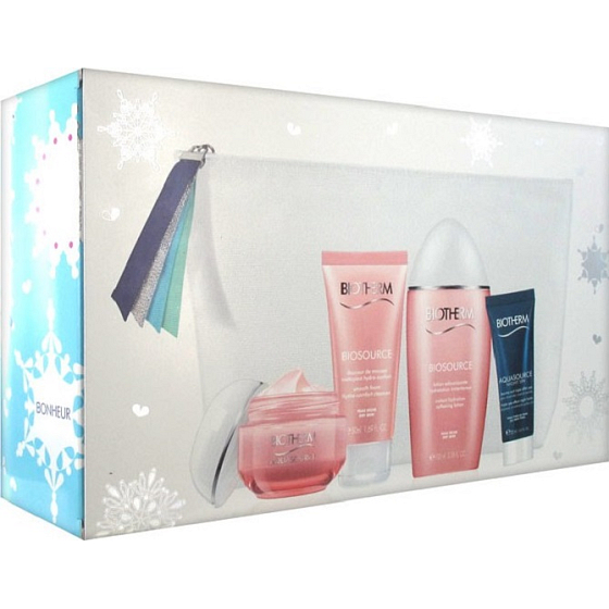 Biotherm Aquasource Hydration Cream 50 ml + Aquasource Night Balm 20 ml + Biosource Softening Lotion 100 ml + Biosource Smooth Foam 50 ml + kosmetická taštička, kosmetická sada