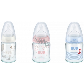 Nuk Láhev skleněná s ortodontickou silikonovou savičkou 0-6 měsíců velikost 1, 120ml 1 kus v balení, různé barvy