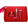 Clarins Super Restorative krem na dzień dla wszystkich typów skóry 50 ml + krem na noc dla wszystkich typów skóry 50 ml + aktywne serum do wygładzania konturów twarzy 10 ml + kosmetyczka, zestaw kosmetyków dla kobiet