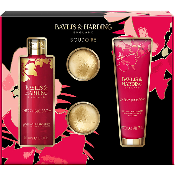 Baylis & Harding Kwiat brzoskwiniowy żel pod prysznic 300 ml + mleczko do ciała 200 ml + musujące kule do kąpieli 2 x 75 g, zestaw kosmetyków dla kobiet
