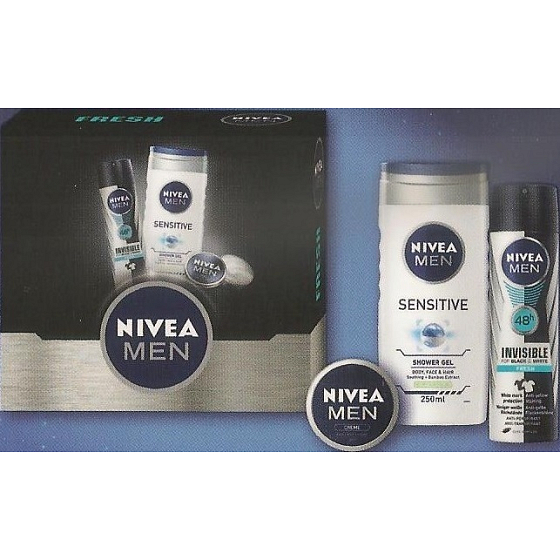 Nivea Men Deo Fresh antiperspirant sprej 150 ml + sprchový gel 250 ml + krém 30 ml, kosmetická sada