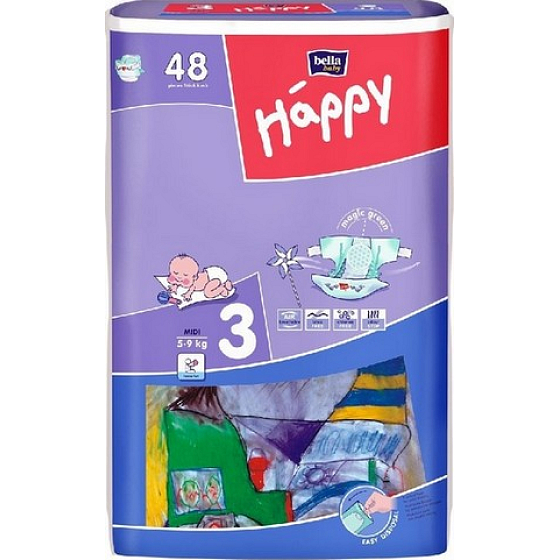 Bella Happy 3 Midi 5-9 kg plenkové kalhotky 48 kusů