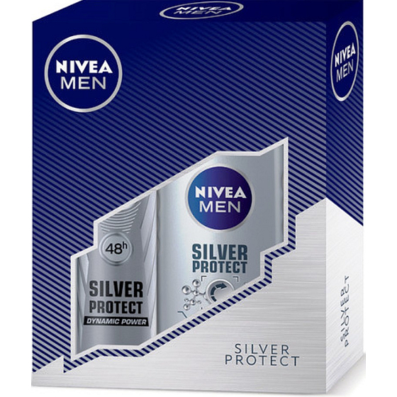 Nivea Men Silver Protect sprchový gel 250 ml + Silver Protect Dynamic Power antiperspirant sprej pro muže 150 ml, kosmetická sada