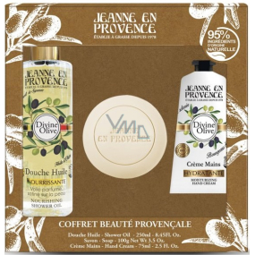 Jeanne en Provence Oliva olejek pod prysznic 250 ml + mydło toaletowe 100 g + krem do rąk 75 ml, zestaw kosmetyków dla kobiet Jeanne en Provence Oliva olejek pod prysznic 250 ml + mydło toaletowe 100 g + krem do rąk 75 ml, zestaw kosmetyków dla kobiet