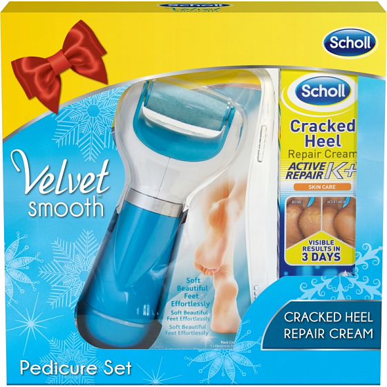 Scholl Velvet Smooth elektrický pilník na chodidla + Cracked Heel krém na rozpraskané paty 60 ml, kosmetická sada