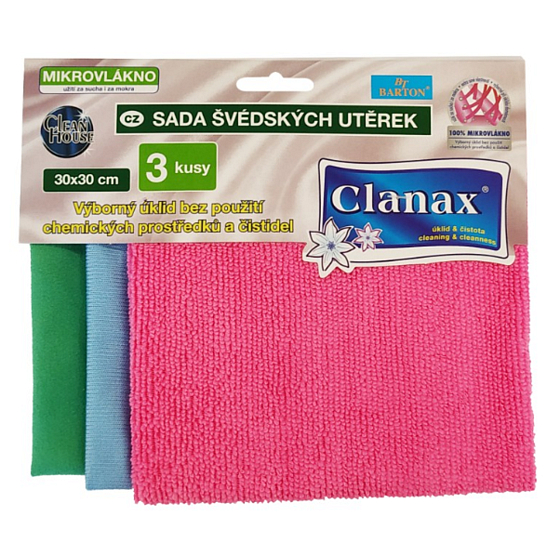 Clanax Ścierka mikrofibrowa, mix kolorów 30 x 30 cm 3 sztuki