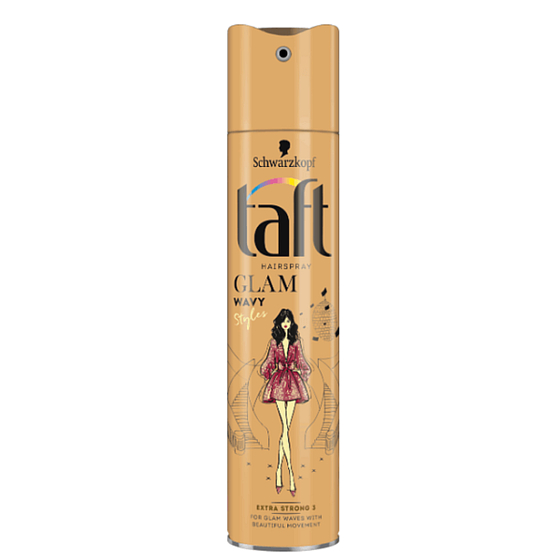 Taft Glam Wavy Extra silně tužící lak na vlasy fixuje den i noc 250 ml
