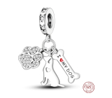 Zawieszka ze srebra próby 925 Kocham mojego psa, 3w1 charms do bransoletki
