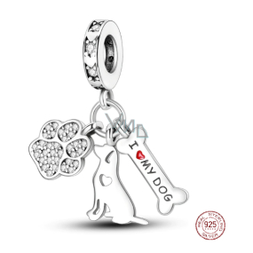 Zawieszka ze srebra próby 925 Kocham mojego psa, 3w1 charms do bransoletki Zawieszka ze srebra próby 925 Kocham mojego psa, 3w1 charms do bransoletki