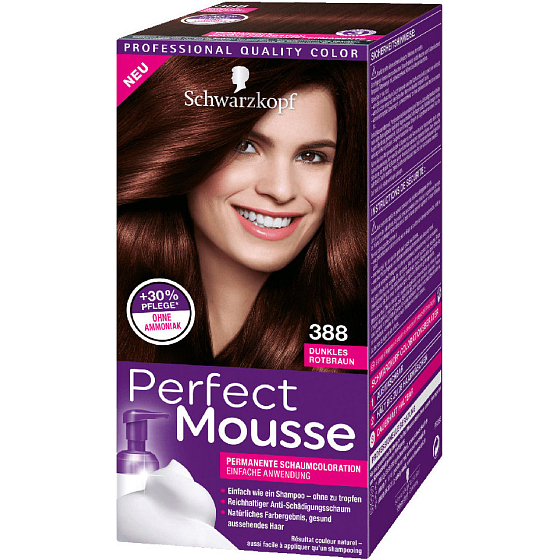 Schwarzkopf Perfect Mousse Permanent Foam Color barva na vlasy 388 Tmavě červenohnědý