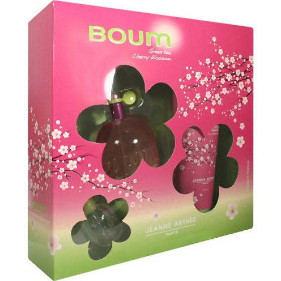 Jeanne Arthes Boum Green Tea Cherry Blossom parfémovaná voda pro ženy 100 ml + sprchový gel 100 ml + mini 7 ml