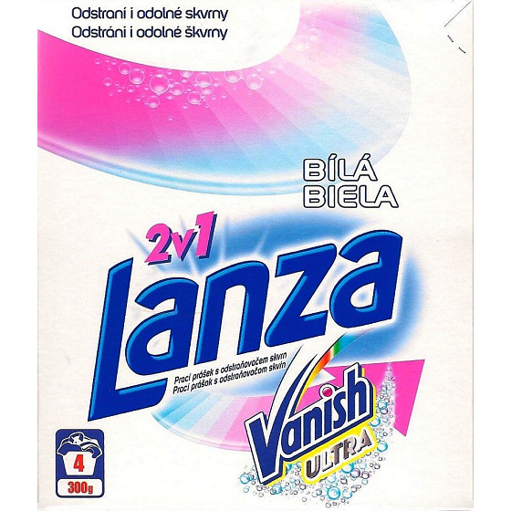 Lanza Vanish Ultra 2v1 Bílá prací prášek s odstraňovačem skvrn na bílé prádlo 4 dávky 300 g
