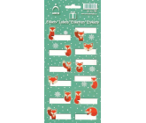 Arch Vánoční etikety samolepky Lišky zelený arch 12 etiket