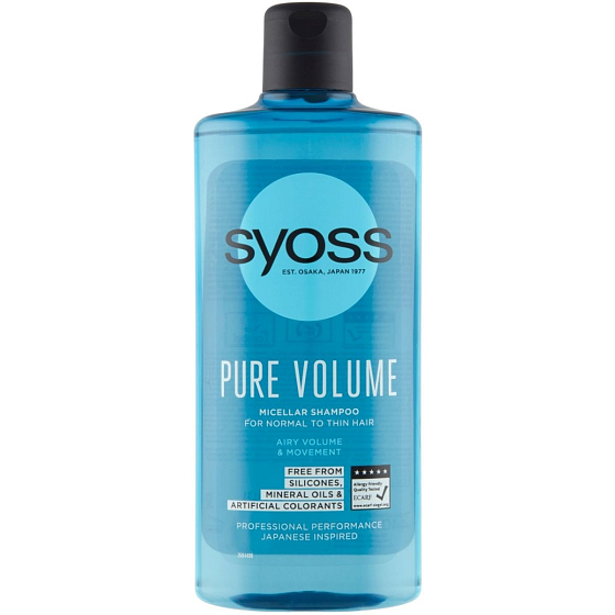 Syoss Pure Volume nadýchaný objem bez zatížení, micelární šampon pro slabé vlasy 440 ml