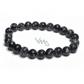 Obsidian vločkový náramek elastický přírodní kámen, kulička 8 mm / 16 - 17 cm, kámen záchrany