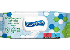 SuperFresh antybakteryjne chusteczki nawilżane z klipsem, 72 szt.