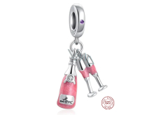Zawieszka Srebrna 925 Sekt + 2 kieliszki, charms do bransoletki miłość