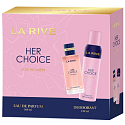 LA RIVE HER CHOICE woda perfumowana 100 ml + dezodorant w sprayu 150 ml, zestaw prezentowy dla kobiet + Żel pod prysznic La Rive 2w1 Minie 250 ml GRATIS