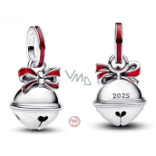 Charm Sterlingové stříbro 925 Vánoční rolnička s červenou mašlí, přívěsek na náramek vánoce