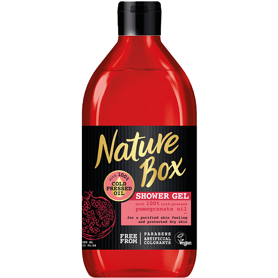 Nature Box Granátové jablko sprchový gel se 100% za studena lisovaným olejem, vhodné pro vegany 385 ml