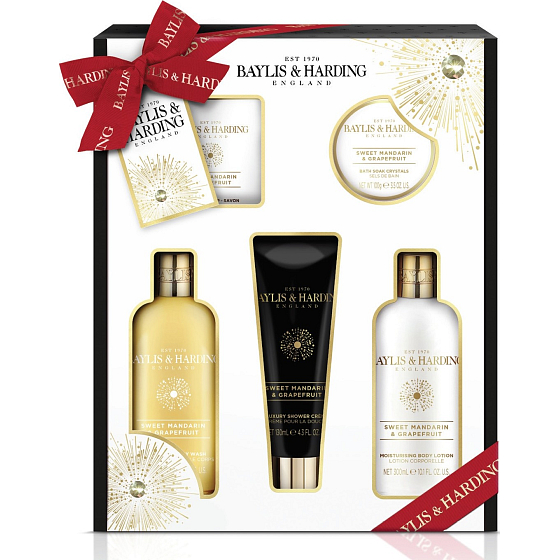 Baylis & Harding Sladká mandarinka a Grapefruit mycí gel 300 ml + sprchový krém 300 ml + mýdlo 150 g + mléko na tělo a ruce 130 ml + tělové máslo 100 ml, kosmetická sada