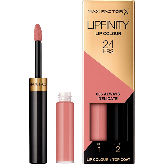 Max Factor Lipfinity dlouhotrvající rtěnka s balzámem 006 Always Delicate 2,3 ml a 1,9 g