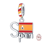 Charm Srebrna 925 z Hiszpanii z flagą, zawieszka na bransoletkę podróżną