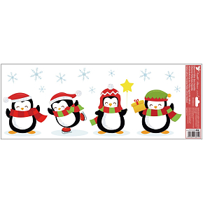 Okenní fólie bez lepidla barevná Tučňáci s glitrovými vločkami 60 x 22,5 cm