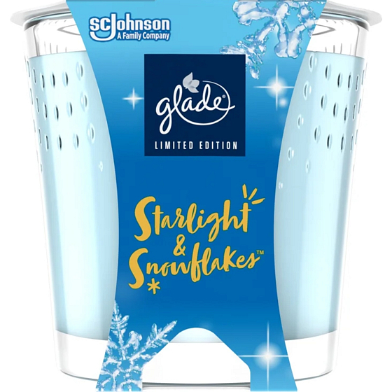 Glade Starlight & Snowflakes s vůní zimních nocí a sněhových vloček vonná svíčka ve skle, doba hoření až 38 hodin 129 g