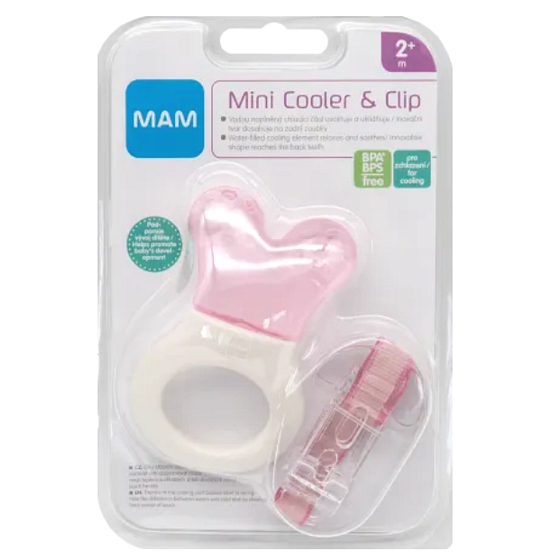 Mam Mini Cooler & Clip lekki gryzak z chłodzącą częścią i paskiem dla dzieci 2+ miesięcy Różowy