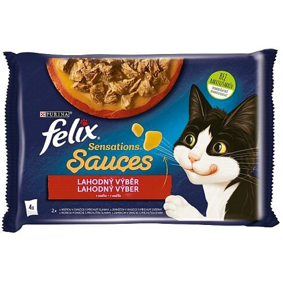 Felix Sensations Sosy Multipack wołowina i jagnięcina w aromatycznych sosach, karma kompletna dla dorosłych kotów 4 x 85 g