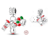 Wisiork Sterling Silver 925 Boże Narodzenie 3w1 piesek, kotek i łapka, zawieszka do bransoletki Boże Narodzenie