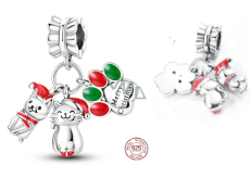 Wisiork Sterling Silver 925 Boże Narodzenie 3w1 piesek, kotek i łapka, zawieszka do bransoletki Boże Narodzenie