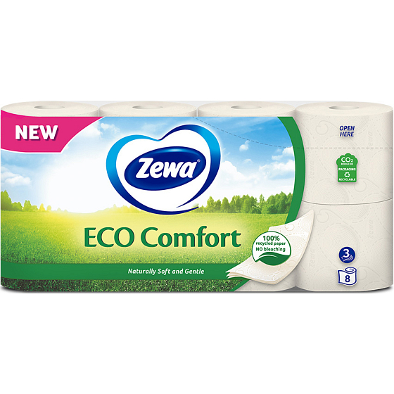 Zewa ECO Comfort 3-warstwowy papier toaletowy, 8 rolek, 19,3 m rolka