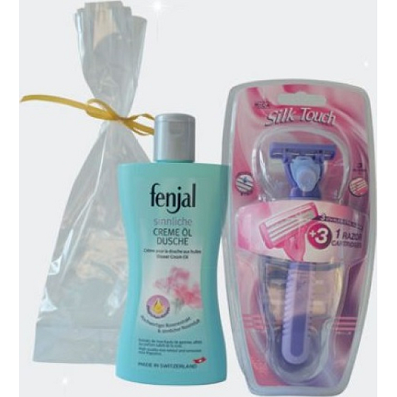 Fenjal Rose sprchový krém 200 ml + Rica Silk Touch holicí strojek 1 kus + náhradní hlavice 3 kusy, kosmetická sada