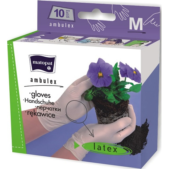 Matopat Ambulex Rukavice Latex pudrované velikost M box 10 kusů