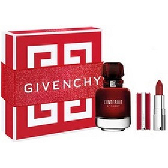 Givenchy L'Interdit Eau de Parfum Rouge woda perfumowana dla kobiet 50 ml + Le Rouge Deep Velvet mini szminka N°37 Rouge Grainé 1,5 g, zestaw prezentowy dla kobiet