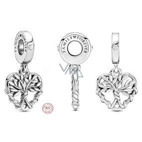 Zawieszka ze srebra 925 Serce z drzewem rodziny, charms do bransoletki rodzina