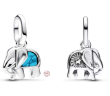 Charm Sterlingové stříbro 925 Mini medailon slon v tyrkysové barvě, přívěsek na náramek zvíře