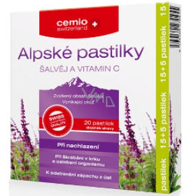 Cemio Alpské pastilky Šalvěj a vitamin C při nachlazení, škrábání v krku 20 kusů Cemio Alpské pastilky Šalvěj a vitamin C při nachlazení, škrábání v krku 20 kusů